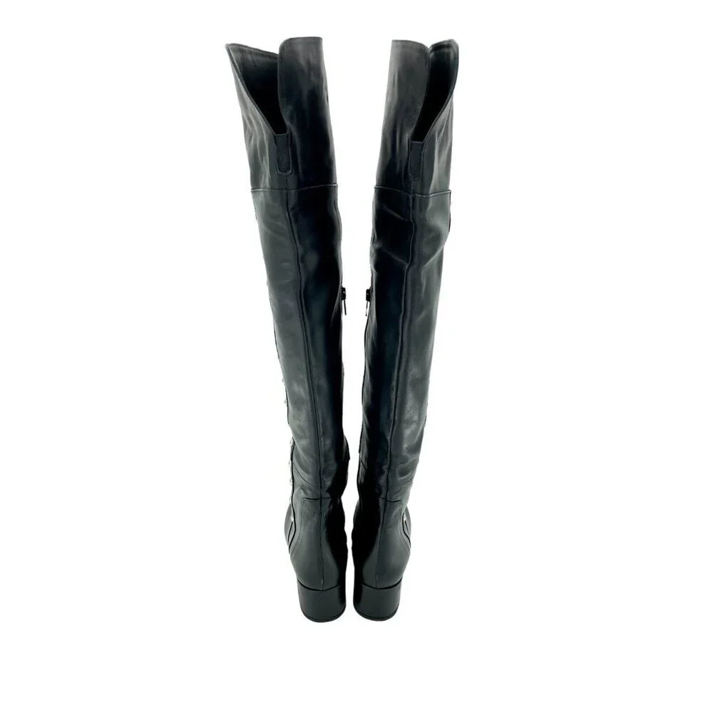 Charles David Boots Black Leather Over-The-Knee Studded Military SZ 6.5 NEW